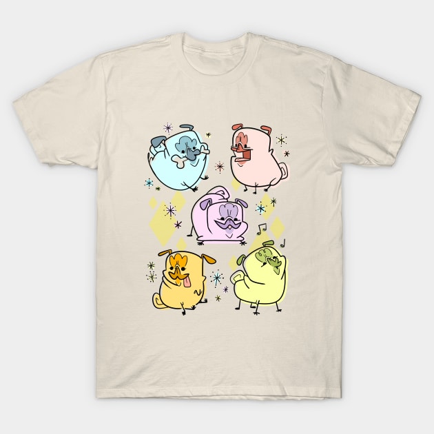 Retro Pugs T-Shirt by Inkpug